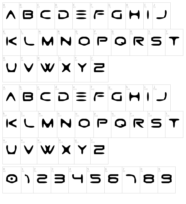 Gtek Caverna font map